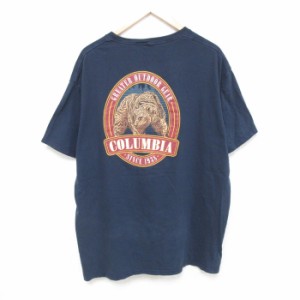 古着 コロンビア COLUMBIA Columbia 半袖 ブランド Tシャツ メンズ ビッグロゴ クマ 大きいサイズ コットン クルーネック 紺  中古 古着