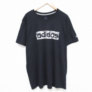 古着 アディダス adidas 半袖 ブランド Tシャツ メンズ ビッグロゴ 大きいサイズ クルーネック 黒 ブラック XLサイズ 中古 中古 古着