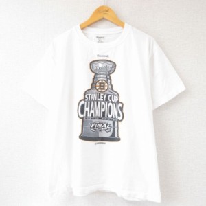 古着 リーボック REEBOK 半袖 ブランド Tシャツ メンズ NHL ボストンブルーインズ スタンレーカップ コットン クルーネック 白 中古 古着