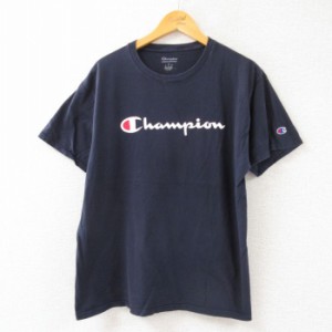 古着 チャンピオン Champion 半袖 ブランド Tシャツ メンズ ビッグロゴ クルーネック 黒 ブラック Lサイズ 中古 中古 古着