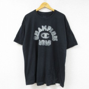 古着 チャンピオン Champion 半袖 ブランド Tシャツ メンズ ビッグロゴ 大きいサイズ コットン クルーネック 黒 ブラック XLサ 中古 古着