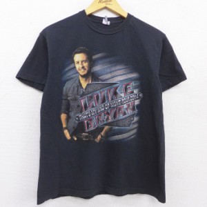 古着 半袖 ロック バンド Tシャツ メンズ ルークブライアン コットン クルーネック 黒 ブラック Mサイズ 中古 中古 古着