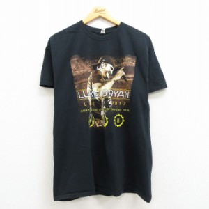 古着 半袖 ロック バンド Tシャツ メンズ ルークブライアン クルーネック 黒 ブラック Lサイズ 中古 中古 古着