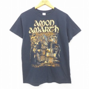 古着 半袖 ロック バンド Tシャツ メンズ アモンアマース コットン クルーネック 黒 ブラック Mサイズ 中古 中古 古着