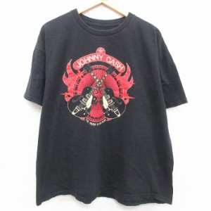 古着 半袖 ロック バンド Tシャツ メンズ ジョニーキャッシュ 大きいサイズ コットン クルーネック 黒 ブラック XLサイズ 中古 中古 古着