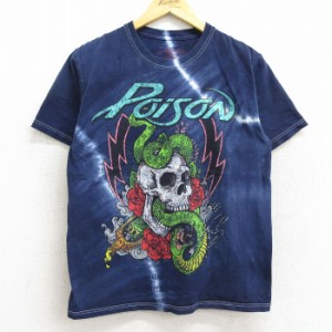 古着 半袖 ロック バンド Tシャツ メンズ ポイズン コットン クルーネック 紺他 ネイビー タイダイ Mサイズ 中古 中古 古着