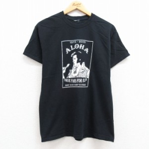 古着 半袖 ロック バンド Tシャツ メンズ エルビスプレスリー エルヴィスプレスリー クルーネック 黒 ブラック Mサイズ 中古 中古 古着