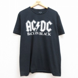 古着 半袖 ロック バンド Tシャツ メンズ AC/DC 大きいサイズ コットン クルーネック 黒 ブラック XLサイズ 中古 中古 古着