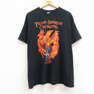 古着 半袖 ロック バンド Tシャツ メンズ トランスシベリアンオーケストラ 大きいサイズ　コットン クルーネック 黒 ブラック  中古 古着