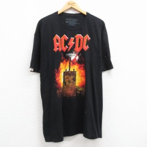 古着 半袖 ロック バンド Tシャツ メンズ AC/DC 大きいサイズ コットン クルーネック 黒 ブラック XLサイズ 中古 中古 古着