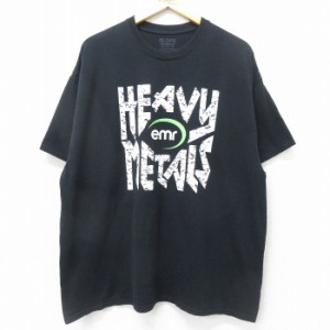 古着 半袖 ロック バンド Tシャツ メンズ HEAVY METALS emr 大きいサイズ クルーネック 黒 ブラック XLサイズ 中古 中古 古着