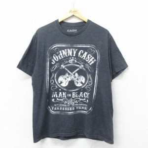 古着 半袖 ロック バンド Tシャツ メンズ ジョニーキャッシュ クルーネック 濃グレー 霜降り XLサイズ 中古 中古 古着