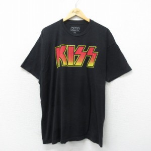 古着 半袖 ロック バンド Tシャツ メンズ キッス KISS 大きいサイズ コットン クルーネック 黒 ブラック XLサイズ 中古 中古 古着