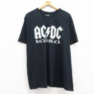 古着 半袖 ロック バンド Tシャツ メンズ AC/DC 大きいサイズ コットン クルーネック 黒 ブラック XLサイズ 中古 中古 古着