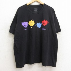 古着 半袖 ロック バンド Tシャツ メンズ ビートルズ The Beatles 大きいサイズ コットン クルーネック 黒 ブラック XLサイズ  中古 古着