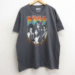 古着 半袖 ロック バンド Tシャツ メンズ キッス KISS 大きいサイズ コットン クルーネック 濃グレー spe XLサイズ 中古 中古 古着