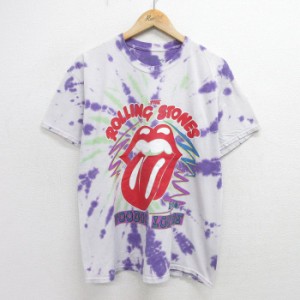 古着 半袖 ロック バンド Tシャツ メンズ ローリングストーンズ The Rolling Stones コットン クルーネック 紫他 パープル タ 中古 古着