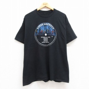 古着 半袖 ロック バンド Tシャツ メンズ スティーヴハケット 大きいサイズ クルーネック 黒 ブラック XLサイズ 中古 中古 古着