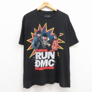 古着 半袖 ヒップホップ ラップ Tシャツ メンズ RUNDMC 大きいサイズ コットン クルーネック 黒 ブラック XLサイズ 中古 中古 古着