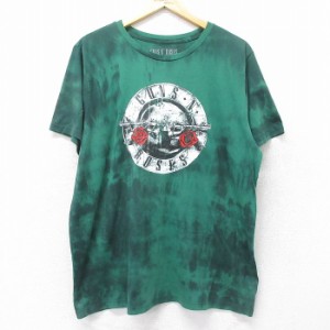 古着 半袖 ロック バンド Tシャツ メンズ ガンズアンドローゼズ クルーネック 緑他 グリーン タイダイ XLサイズ 中古 中古 古着