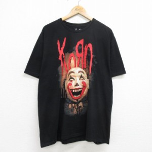 古着 半袖 ロック バンド Tシャツ メンズ コーン KORN 大きいサイズ コットン クルーネック 黒 ブラック spe XLサイズ 中古 中古 古着