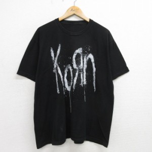 古着 半袖 ロック バンド Tシャツ メンズ コーン KORN 大きいサイズ クルーネック 黒 ブラック XLサイズ 中古 中古 古着