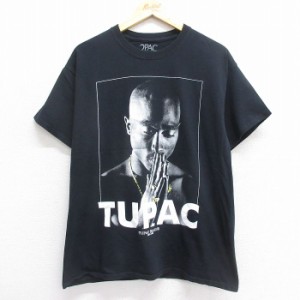 古着 半袖 ヒップホップ ラップ Tシャツ メンズ トゥパック 2パック 2PAC コットン クルーネック 黒 ブラック Lサイズ 中古 中古 古着