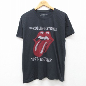 古着 半袖 ロック バンド Tシャツ メンズ ローリングストーンズ The Rolling Stones コットン クルーネック 黒 ブラック Lサイ 中古 古着