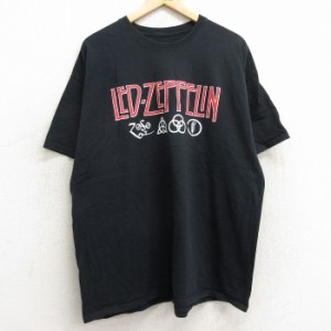 古着 半袖 ロック バンド Tシャツ メンズ レッドツェッペリン 大きいサイズ クルーネック 黒 ブラック XLサイズ 中古 中古 古着