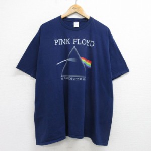 古着 半袖 ロック バンド Tシャツ メンズ ピンクフロイド 大きいサイズ コットン クルーネック 紺 ネイビー XLサイズ 中古 中古 古着