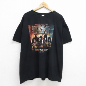 古着 半袖 ロック バンド Tシャツ メンズ キッス KISS 大きいサイズ コットン クルーネック 黒 ブラック XLサイズ 中古 中古 古着