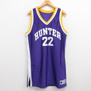 古着 チャンピオン Champion ビンテージ タンクトップ メンズ 90年代 90s HUNTER 22 ロング丈 Vネック USA製 紫 パープル ユニ 中古 古着