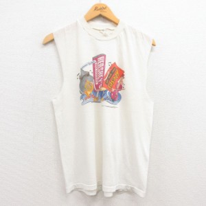 古着 ビンテージ ノースリーブ Tシャツ メンズ 90年代 90s ハーシーズ チョコレート クルーネック USA製 白 ホワイト Mサイズ  中古 古着