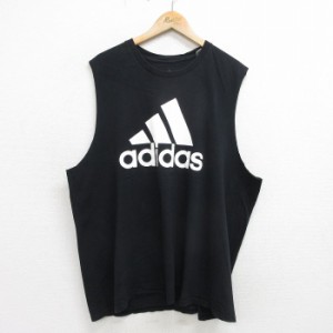 古着 アディダス adidas ノースリーブ Tシャツ メンズ ビッグロゴ 大きいサイズ コットン クルーネック 黒 ブラック XLサイズ  中古 古着