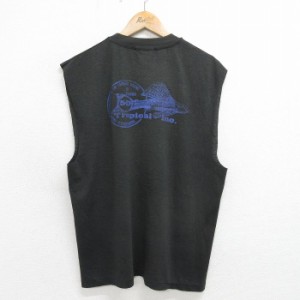 古着 ヘインズ Hanes ノースリーブ ビンテージ Tシャツ メンズ 90年代 90s 魚 クルーネック USA製 黒 ブラック Lサイズ 中古 中古 古着