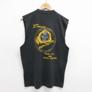 古着 ノースリーブ ビンテージ Tシャツ メンズ 90年代 90s スカル 銃 クルーネック 黒 ブラック Lサイズ 中古 中古 古着