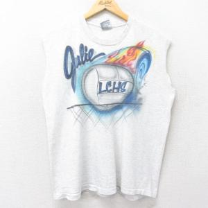 古着 ビンテージ ノースリーブ Tシャツ メンズ 90年代 90s バレーボール ハンドペイント エアブラシ コットン クルーネック US 中古 古着