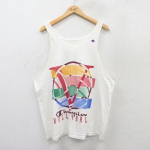 古着 チャンピオン champion ビンテージ タンクトップ メンズ 90年代 90s ビッグロゴ バレーボール クルーネック 白 ホワイト  中古 古着