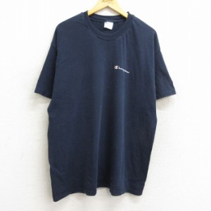 古着 チャンピオン Champion 半袖 ビンテージ Tシャツ メンズ 00年代 00s ワンポイントロゴ コットン クルーネック 紺 ネイビ 中古 古着