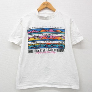 古着 半袖 ビンテージ Tシャツ メンズ 90年代 90s HOLIDAY RIVER クルーネック 白 ホワイト Lサイズ 中古 中古 古着