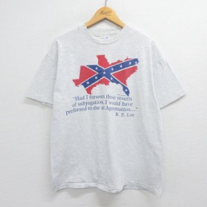 古着 ヘインズ Hanes 半袖 ビンテージ Tシャツ メンズ 90年代 90s 国旗 クルーネック USA製 薄グレー 霜降り XLサイズ 中古 中古 古着