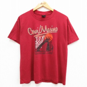 古着 半袖 ビンテージ Tシャツ メンズ 90年代 90s バスケットボール キャンプ クルーネック USA製 エンジ Lサイズ 中古 中古 古着