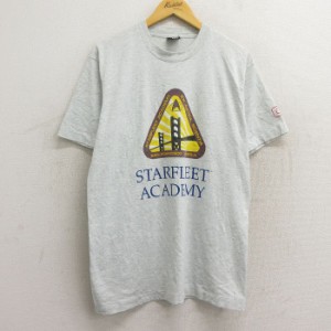 古着 半袖 ビンテージ Tシャツ メンズ 90年代 90s STARFLEET アカデミー クルーネック USA製 薄グレー 霜降り Lサイズ 中古 中古 古着