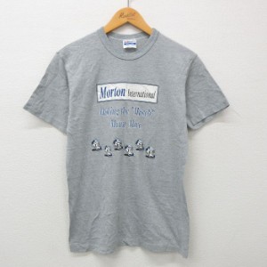 古着 ヘインズ Hanes 半袖 ビンテージ Tシャツ メンズ 90年代 90s Morton スニーカー クルーネック グレー 霜降り Sサイズ 中 中古 古着