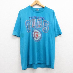 古着 ヘインズ Hanes 半袖 ビンテージ Tシャツ メンズ 00年代 00s MLB シカゴカブス 大きいサイズ クルーネック 水色 メジャー 中古 古着