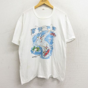 古着 半袖 ビンテージ Tシャツ メンズ 90年代 90s 鳥 ボート ナイアガラの滝 クルーネック USA製 白 ホワイト Lサイズ 中古 中古 古着