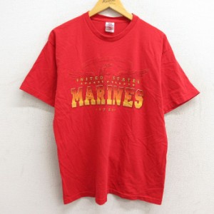 古着 半袖 ビンテージ Tシャツ メンズ 90年代 90s ミリタリー マリーンズ コットン クルーネック USA製 赤 レッド Lサイズ 中 中古 古着