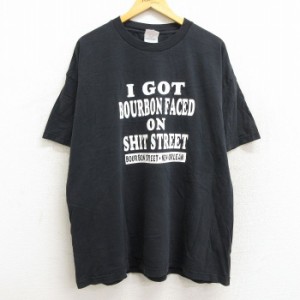 古着 半袖 ビンテージ Tシャツ メンズ 00年代 00s バーボン ストリート 大きいサイズ コットン クルーネック 黒 ブラック XLサ 中古 古着