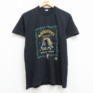 古着 半袖 ビンテージ Tシャツ メンズ 90年代 90s アイリッシュパブ ビール クルーネック 黒 ブラック Sサイズ 中古 中古 古着