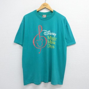 古着 ディズニー DISNEY 半袖 ビンテージ Tシャツ メンズ 90年代 90s ミッキー MICKEY MOUSE 音符 コットン クルーネック USA 中古 古着